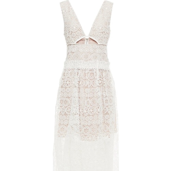 Self-Portrait White Lace Cutout Guipure Dress - Picture 2 of 11